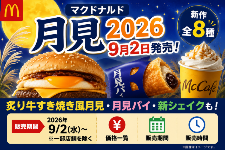 マクドナルド月見2026は9月2日発売！新作「炙り牛すき焼き風月見」など全8種・価格一覧