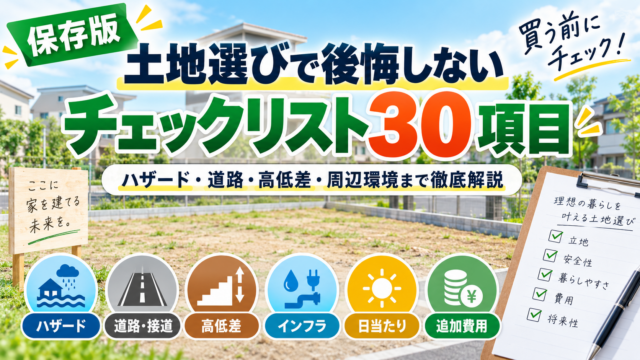 【保存版】土地選びで後悔しないチェックリスト30項目｜ハザード・道路・高低差・周辺環境まで徹底解説