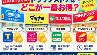 【2026年9月版】ドラッグストアはどこが一番お得？ウエルシア・マツキヨ・スギ薬局・ツルハを徹底比較