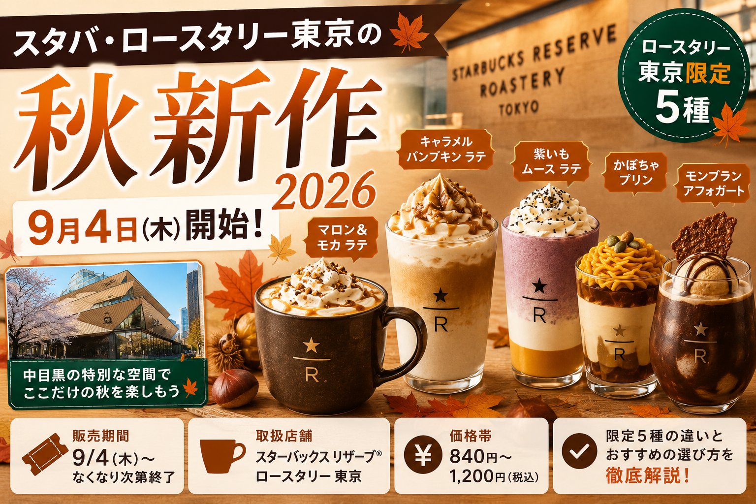 スタバ・ロースタリー東京の秋新作2026は9月4日開始｜限定5種の価格と選び方