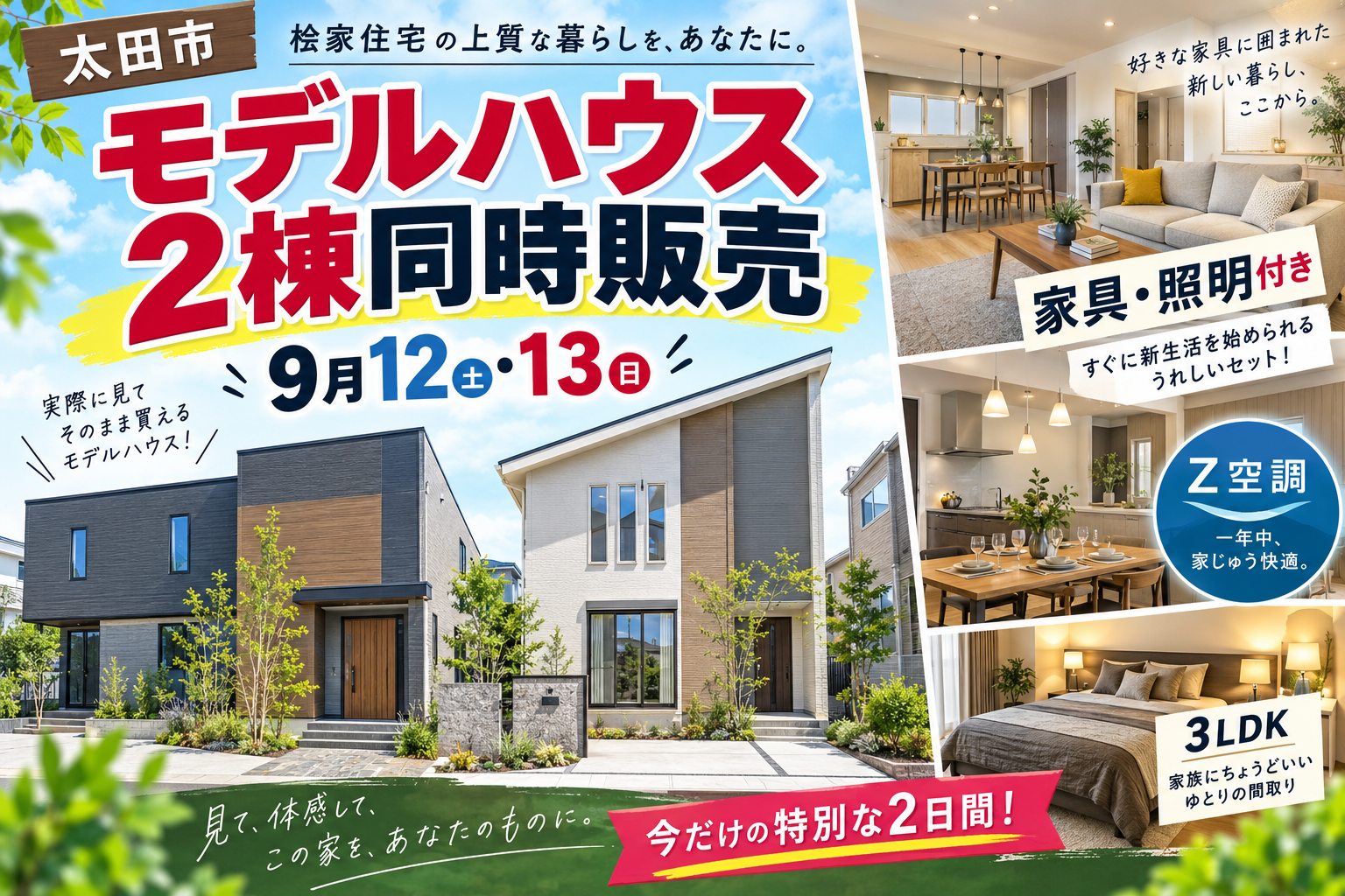 【9月12・13日】桧家住宅・太田市「モデルハウス2棟同時販売会」2026｜家具・照明付き物件とZ空調を徹底解説