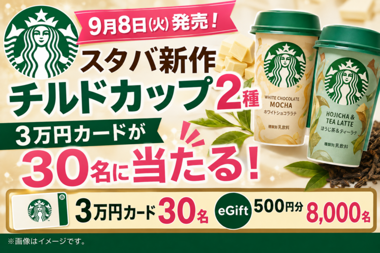 スタバ新作チルドカップ2種が9月8日発売！3万円カード30名・eGift500円は8000名に当たる