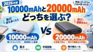 【2026】モバイルバッテリー10000mAhと20000mAhはどっち？重さ・充電回数・飛行機ルールまで徹底比較