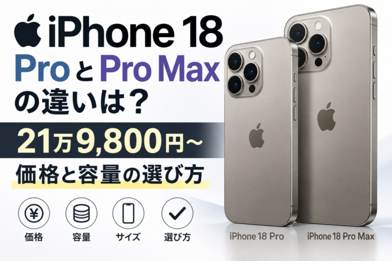 iPhone 18 ProとPro Maxの違いは?21万9,800円〜・価格と容量の選び方