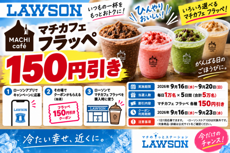 ローソンのマチカフェ フラッペ150円引き｜毎日1万名・合計5万名、9月20日まで