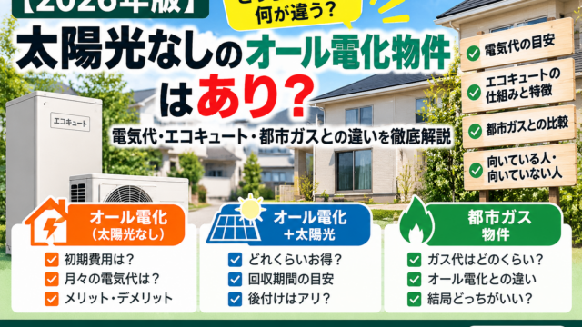 【保存版】太陽光なしのオール電化物件はあり？電気代・エコキュート・都市ガスとの違いを徹底解説【2026年版】