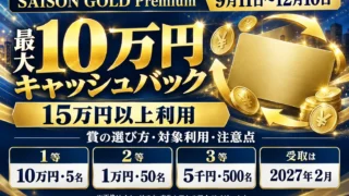 SAISON GOLD Premiumで最大10万円キャッシュバック｜15万円利用・抽選555名・賞の選び方